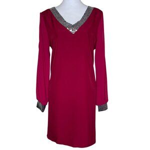 Boutique Fuchsia Sequin Trim Split Sleeve Shift Dress XXL